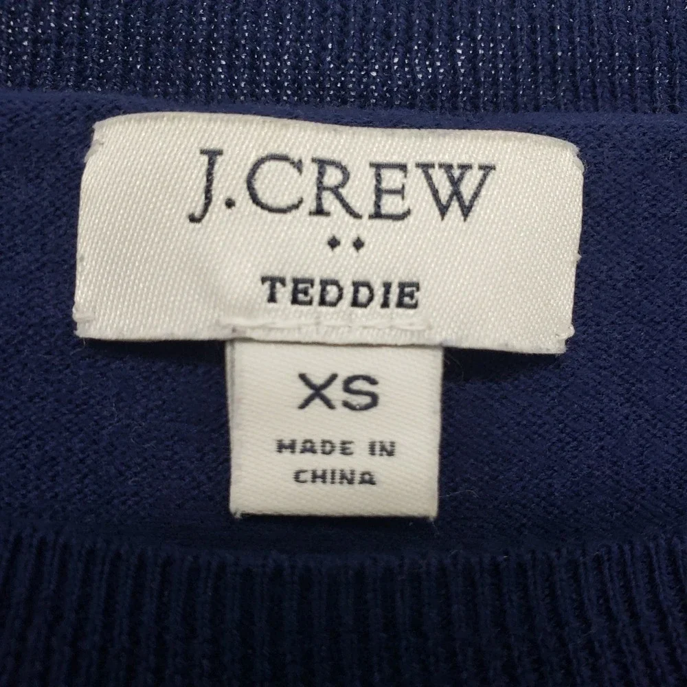 J Crew Striped Teddie Sweater Women XS Navy Red Cotton Crew Neck Long Sleeve
